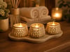 3d Baskı Dekoratif Mumluk Seti - Desenli Tealight Ve Masaüstü Aydınlatma Objesi-bej Çok Renkli