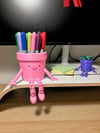 3d Baskı Hareketli Gülen Kalemlik - Eklemli Masaüstü Organizer - Pembe Çok Renkli