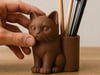 3d Baskı Kedi Figürlü Kalemlik - Masaüstü Organizer - Kahverengi Çok Renkli