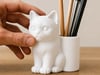 3d Baskı Kedi Figürlü Kalemlik - Masaüstü Organizer - Beyaz Çok Renkli