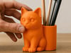 3d Baskı Kedi Figürlü Kalemlik - Masaüstü Organizer - Turuncu Çok Renkli