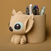3d Baskı Knitted Kalemlik - Sevimli Karakterli Masaüstü Kalem Organizeri-bej Çok Renkli