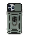 Apple iPhone Uyumlu  15 Pro Kılıf Pars Lens Yüzüklü Silikon -  Yeşil Belirtilmemiş