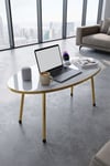 Gold Metal Oval Orta Sehpa Beyaz Çok Renkli
