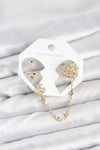 Kiraz Model Pirinç Gold Renk Zincir Bağlantılı Ear Cuff Küpe Seti Diğer