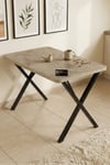 Mutfak Masası 110x70 Cm Modern Ahşap Görünümlü Yemek Masası Ofis Bahçe Balkon Cafe Masa 9831 Travert Çok Renkli
