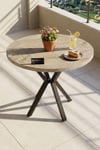 Mutfak Masası 90 Cm Yuvarlak Masa Modern Metal Ayaklı Cafe Balkon Ofis Yemek Masası 9826 Traverten Çok Renkli