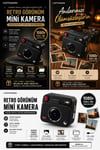 Nostaljik Tasarımı Retro Görünüm Kare Mini Foto Video Kamera 1080p Full Hd 32gb Kart Hediyeli Çok Renkli