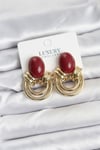 Pirinç Gold Renk Bordo Taşlı Vintage Kadın Küpe Diğer