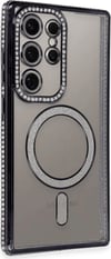Samsung Galaxy S24 Ultra Uyumlu Kılıf Joke Simli Magneticsafe Kılıf - Siyah Belirtilmemiş