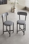 Sandalye 2 Adet Keten Kumaş Metal Ayak Modern Mutfak Sandalyesi Cafe Balkon Ofis Teddy 9812 Gri Çok Renkli