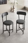 Sandalye 2 Adet Keten Kumaş Metal Ayak Modern Mutfak Sandalyesi Cafe Balkon Ofis Teddy 9813 Antrasit Çok Renkli