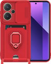 Xiaomi Redmi Note 13 Pro Plus Uyumlu Kılıf Zuma Kartvizitli Yüzüklü Silikon - Kırmızı Belirtilmemiş