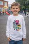Basic Pamuklu Uzun Kollu Emoji Sweatshirt – Beyaz