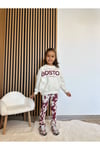 Kız Çocuk Boston Yazılı Sweatshirt & Flare Tayt Takım – Bordo/Ekru – %100 Pamuk
