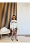 Kız Çocuk Boston Yazılı Sweatshirt & Flare Tayt Takım – Bordo/Ekru – %100 Pamuk