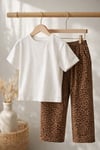 Milo+Sol %100 Pamuk Leopar Desenli Çocuk Takım (Tişört + Pantolon)