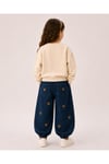 Milo+Sol Çocuk Unisex Ayıcık Nakışlı Denim Jean Balon Pantolon
