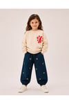 Milo+Sol Kız Çocuk Ekru Kalp Detaylı Pamuklu Oversize Sweatshirt