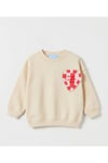 Milo+Sol Kız Çocuk Ekru Kalp Detaylı Pamuklu Oversize Sweatshirt