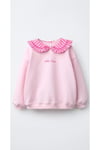 Milo+Sol Kız Çocuk Pembe Fırfırlı Yakalı Nakışlı Sweatshirt – Hello Chérie