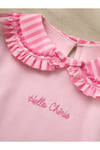 Milo+Sol Kız Çocuk Pembe Fırfırlı Yakalı Nakışlı Sweatshirt – Hello Chérie