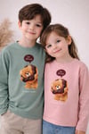 Milo+Sol Pembe Ayıcıklı Basic Kız Çocuk Sweatshirt %100 Pamuk (3–4 Yaş)