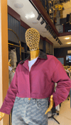 BORDO KADİFE YAKA CROP CEKET