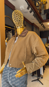 CAMEL KADİFE YAKA CROP CEKET