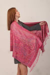 Shawl %100 İpek Çift Taraflı Coral Fuşya Multi Şal (70x190 cm)