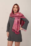Shawl %100 İpek Çift Taraflı Coral Fuşya Multi Şal (70x190 cm)