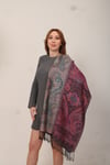 Shawl %100 İpek Çift Taraflı Mürdüm Gri Multi Şal (70x190 cm)