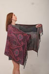 Shawl %100 İpek Çift Taraflı Mürdüm Gri Multi Şal (70x190 cm)