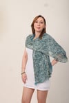 Shawl %100 Pamuk Desenli Pastel Mint Yeşili Çift Taraflı Şal (70x180 cm)