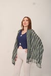 Shawl %100 Pamuk Füme & Yeşil Çizgi Desenli Şal (50x160 cm)