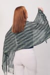 Shawl %100 Pamuk Füme & Yeşil Çizgi Desenli Şal (50x160 cm)