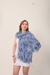 Shawl %100 Pamuk İndigo Renk Çiçek Desenli Çift Taraflı Şal (70x180 cm)
