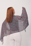 Shawl %100 Pamuk Kırmızı, Füme & Beyaz Çizgi Desenli Şal (50x160 cm)