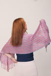 Shawl %100 Pamuk Lila Renk Çizgi Desenli Çift Taraflı Atkı Şal (30X140 cm)