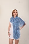 Shawl %100 Pamuk Mavi Renk Çiçek Desenli Çift Taraflı Şal (70x180 cm)