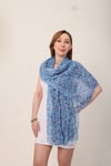 Shawl %100 Pamuk Mavi Renk Çiçek Desenli Çift Taraflı Şal (70x180 cm)