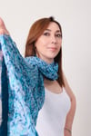 Shawl %100 Pamuk Mavi Renk Çiçek Desenli Çift Taraflı Şal (70x180 cm)
