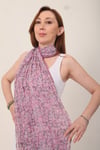 Shawl %100 Pamuk Pudra & Mavi Çiçek Desenli Çift Taraflı Şal (70x180 cm)