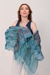 Shawl Lüks İpek Mavi Çok Renkli Şal (54x188 cm)