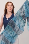 Shawl Lüks İpek Mavi Çok Renkli Şal (54x188 cm)