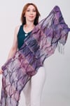 Shawl Lüks İpek Mor Çok Renkli Şal (54x188 cm)