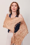 Shawl: Lüks Saten İpek Cappuccino Krinkle Şal (68x190 cm)