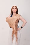 Shawl: Lüks Saten İpek Cappuccino Krinkle Şal (68x190 cm)