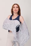 Shawl: Lüks Saten İpek Gri Krinkle Şal (68x190 cm)