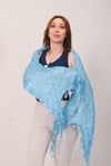 Shawl: Lüks Saten İpek Mavi Krinkle Şal (68x190 cm)